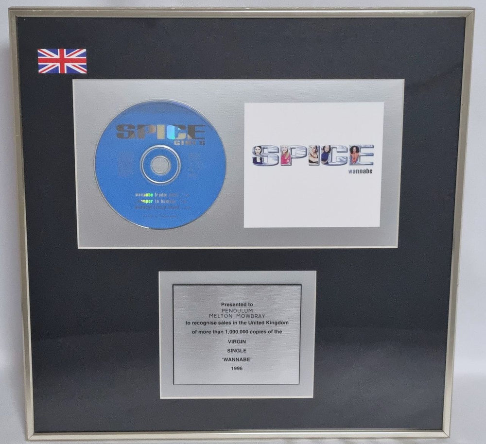 Spice Girls Wannabe - 1,000,000 Sales UK award disc PLATINUM AWARD