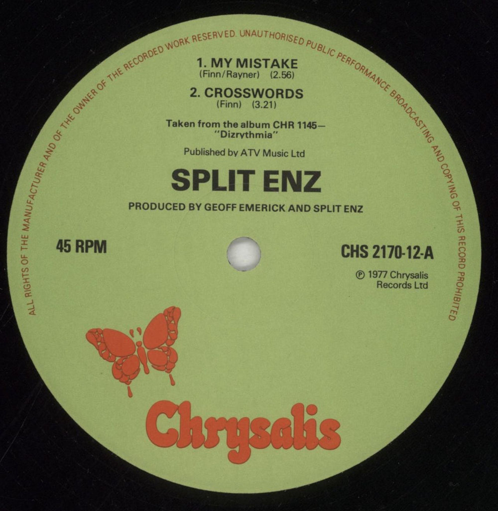 Split Enz My Mistake UK 12" vinyl single (12 inch record / Maxi-single) ENZ12MY05783