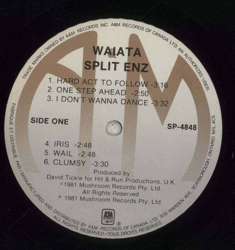 Split Enz Waiata Canadian vinyl LP album (LP record) ENZLPWA856094