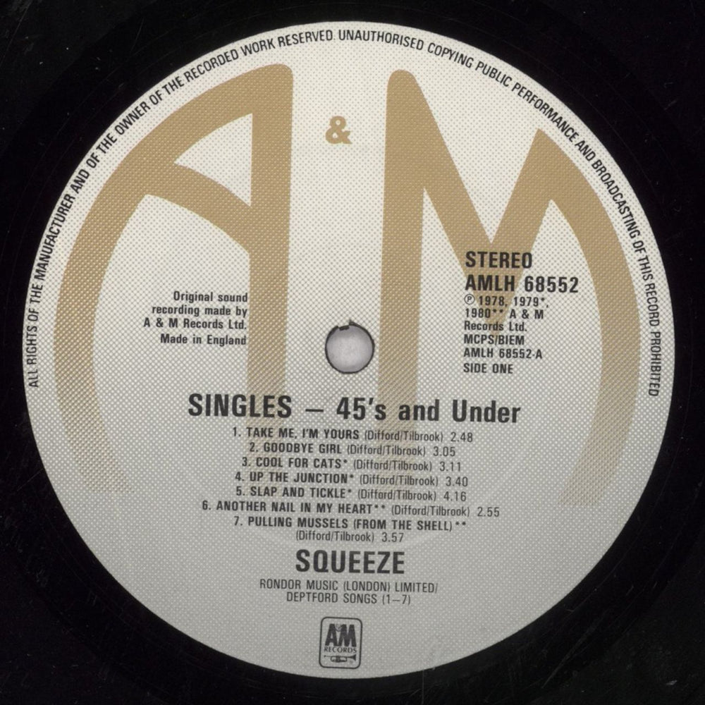 Squeeze Singles - 45's And Under - Stickered Sleeve UK vinyl LP album (LP record) SQULPSI271530