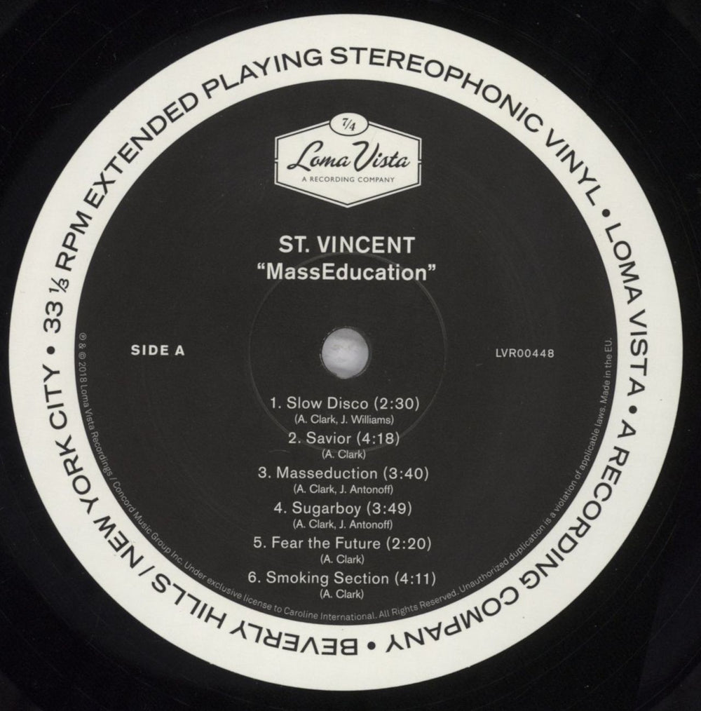 St. Vincent MassEducation UK vinyl LP album (LP record) SVFLPMA839799