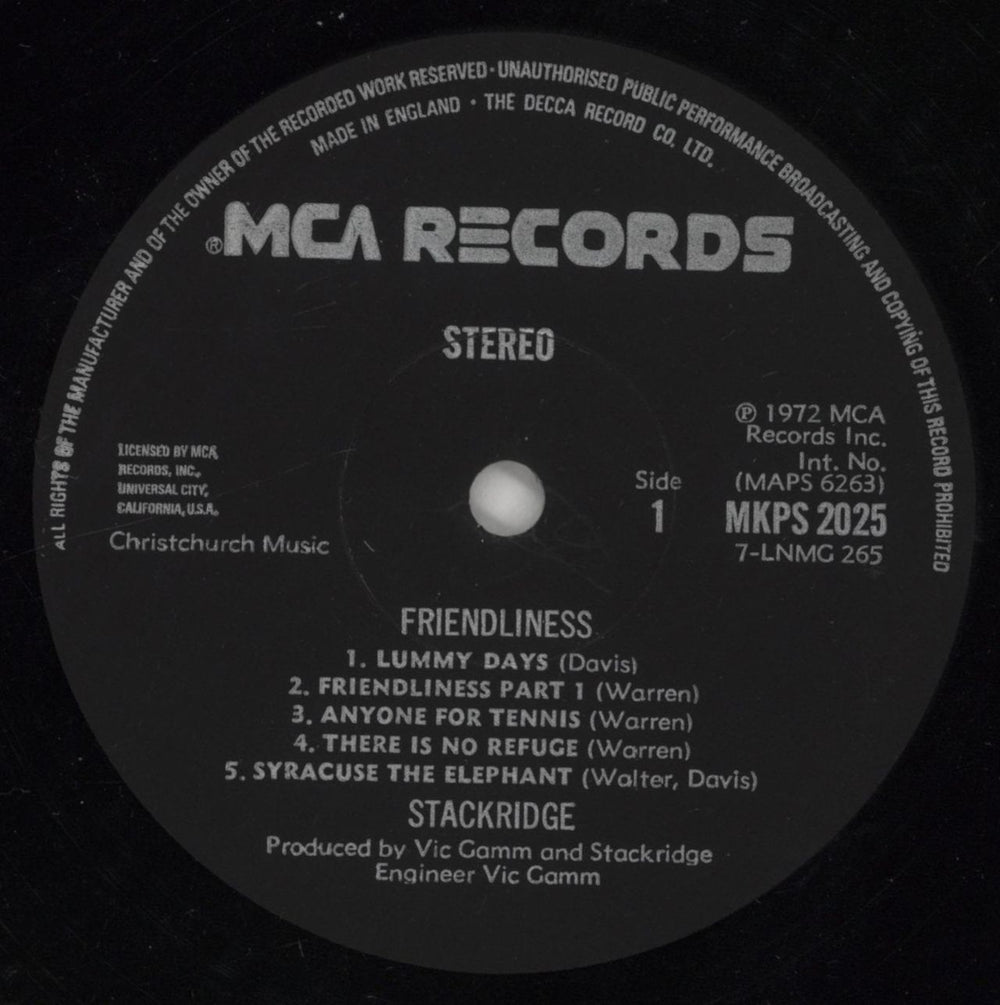 Stackridge Friendliness - VG UK vinyl LP album (LP record) KRDLPFR580329