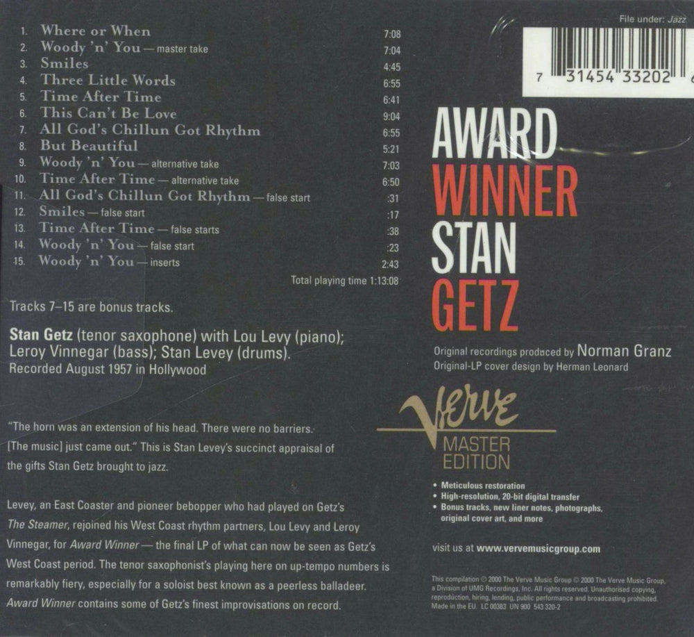 Stan Getz Award Winner - Sealed UK CD album (CDLP)