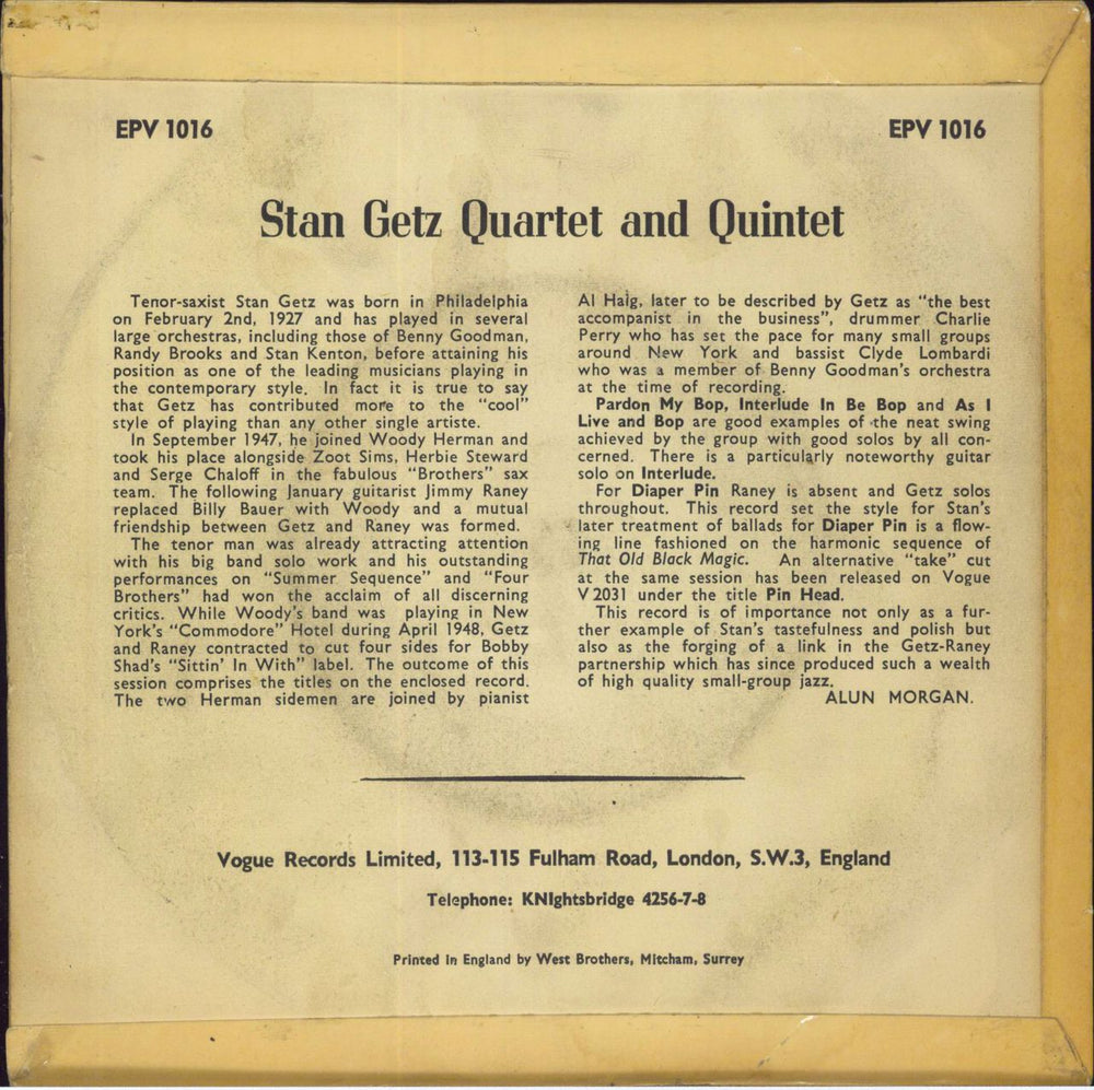 Stan Getz Stan Getz Plays With His Quintet And Quartet UK 7" vinyl single (7 inch record / 45)