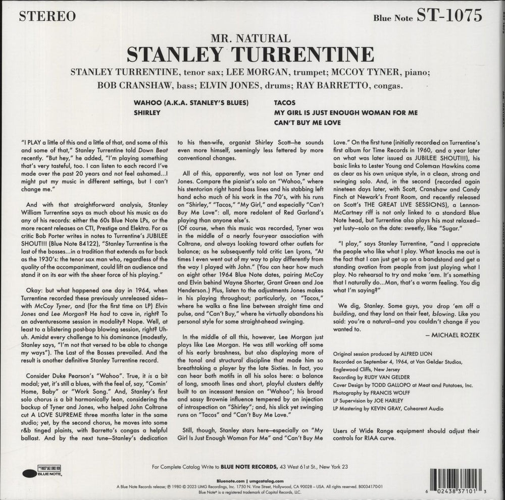 Stanley Turrentine Mr. Natural: Blue Note Tone Poet Series - 180gm US vinyl LP album (LP record) 602438371013