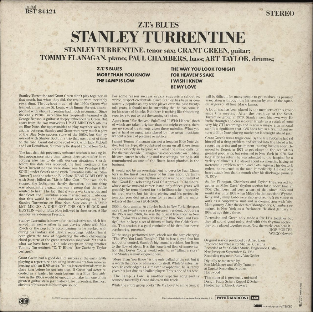 Stanley Turrentine Z.T.'s Blues US vinyl LP album (LP record) 077778442417