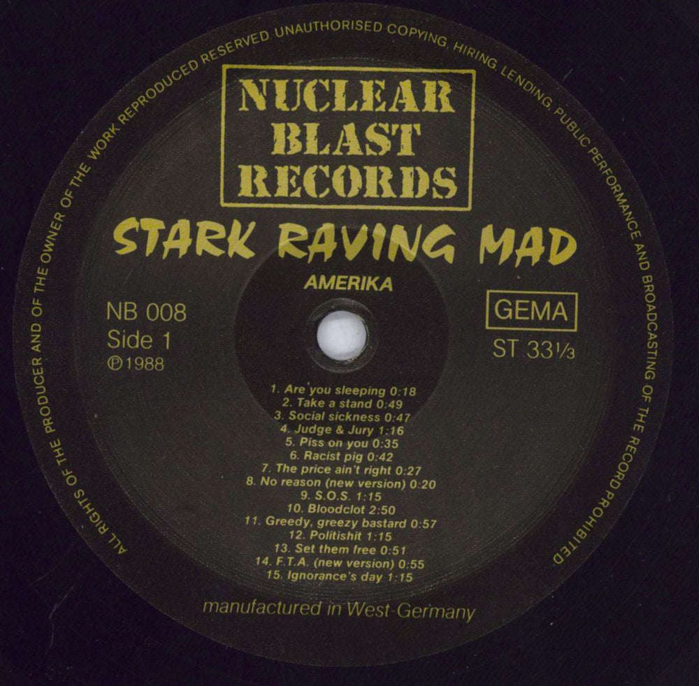 Stark Raving Mad Amerika German vinyl LP album (LP record) XSBLPAM833425