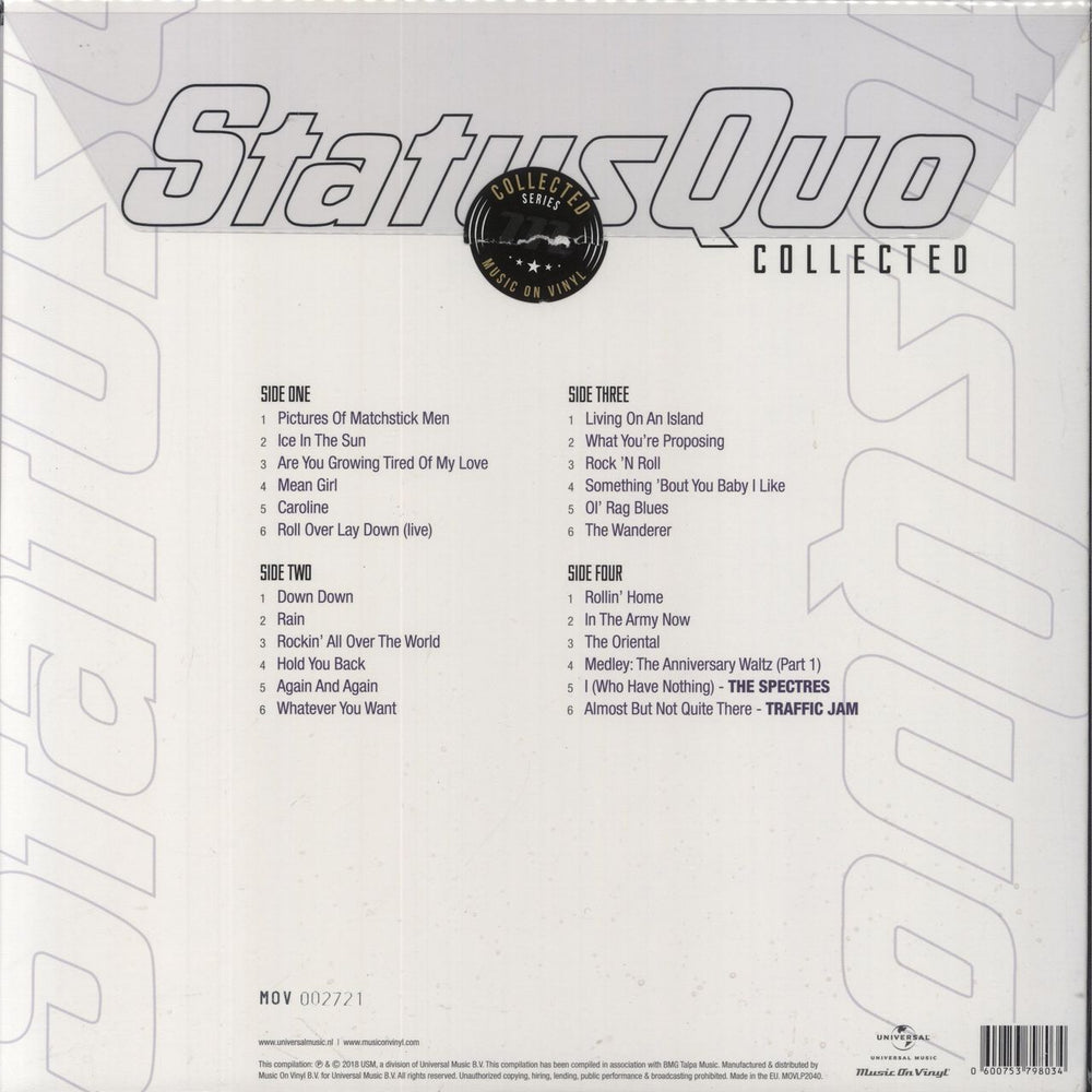 Status Quo Collected - 180 Gram Purple Vinyl UK 2-LP vinyl record set (Double LP Album) 600753798034