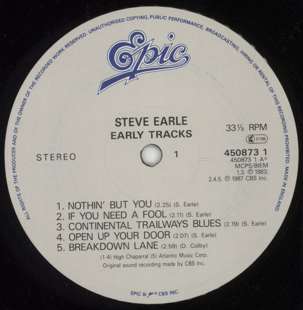 Steve Earle Early Tracks UK vinyl LP album (LP record) EALLPEA341534