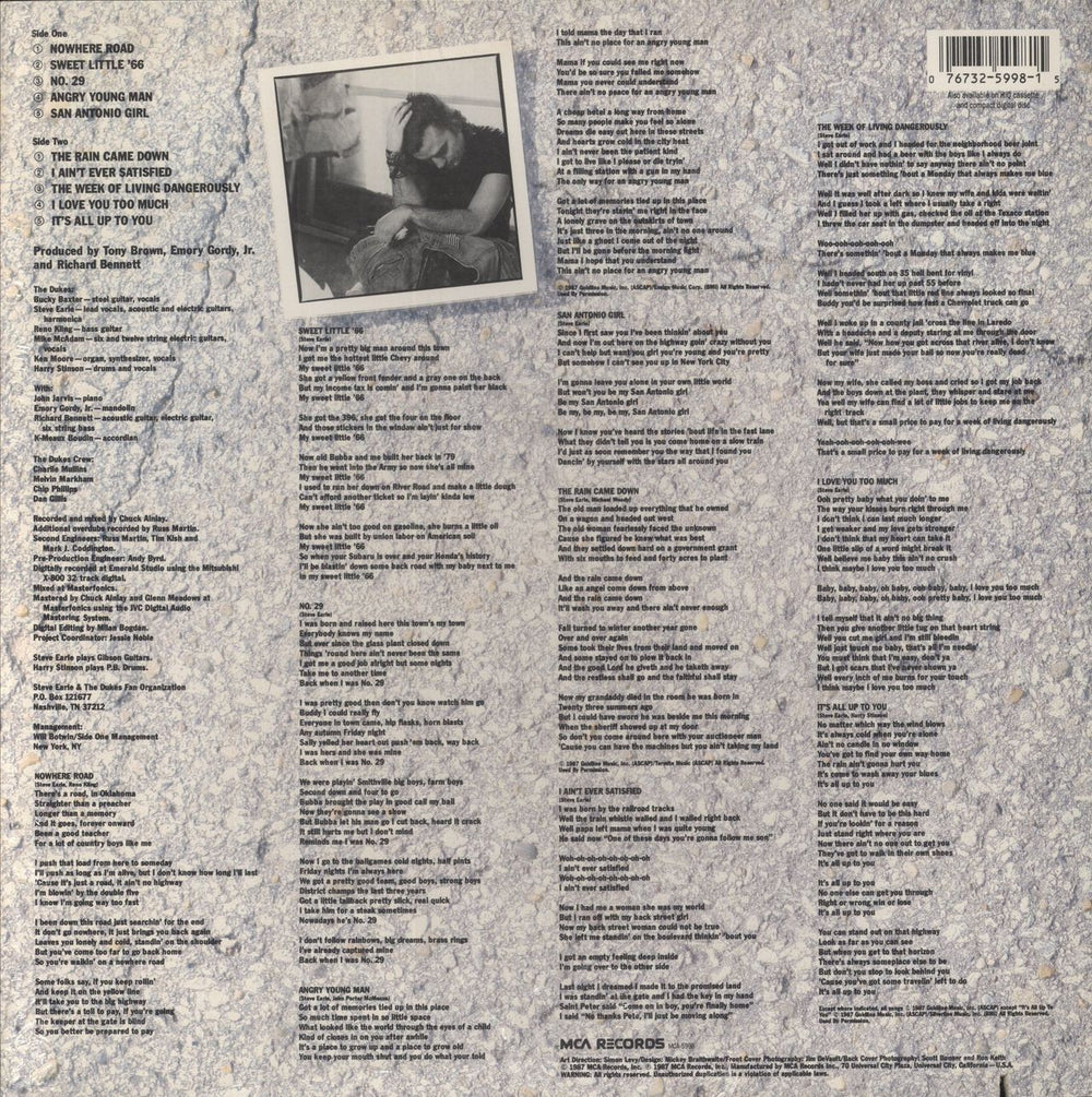 Steve Earle Exit 0 - Shrink US vinyl LP album (LP record) 076732599815