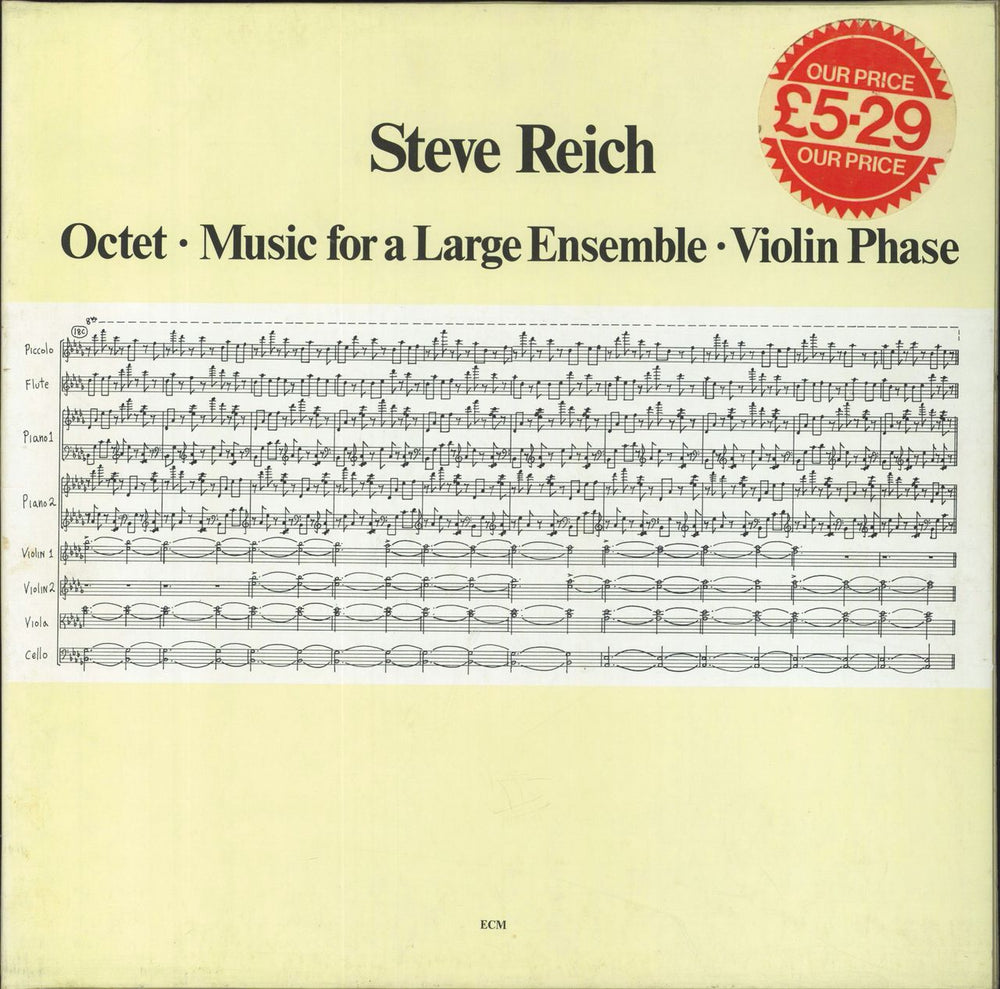 Steve Reich Octet • Music For A Large Ensemble • Violin Phase German vinyl LP album (LP record) ECM1168