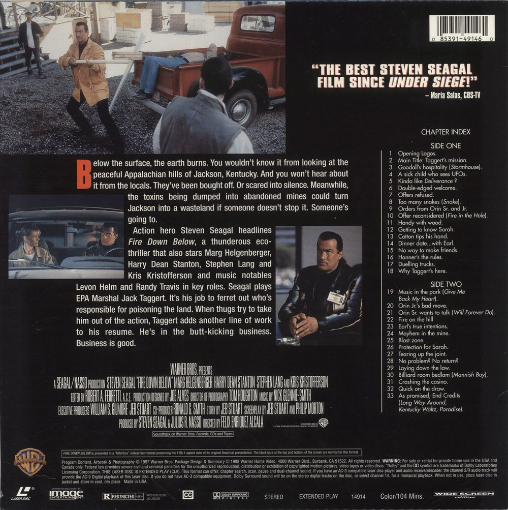 Steven Seagal Fire Down Below UK laserdisc / lazerdisc