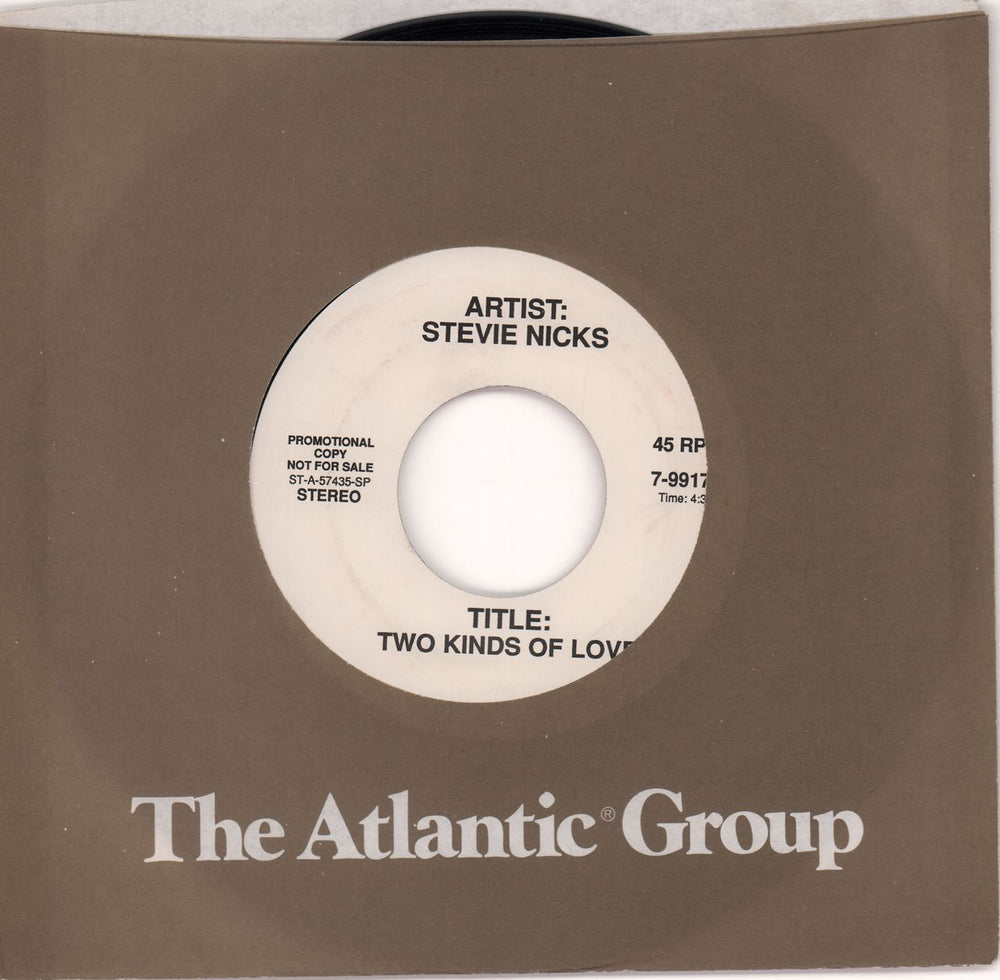 Stevie Nicks Two Kinds Of Love - White Label US Promo 7" vinyl single (7 inch record / 45) 7-99179