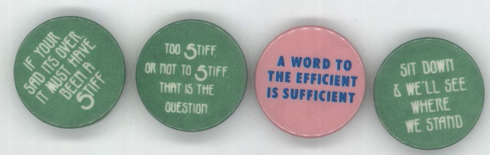 Stiff Records Four Stiff Records Promotional Button Badges UK Promo badge BADGES