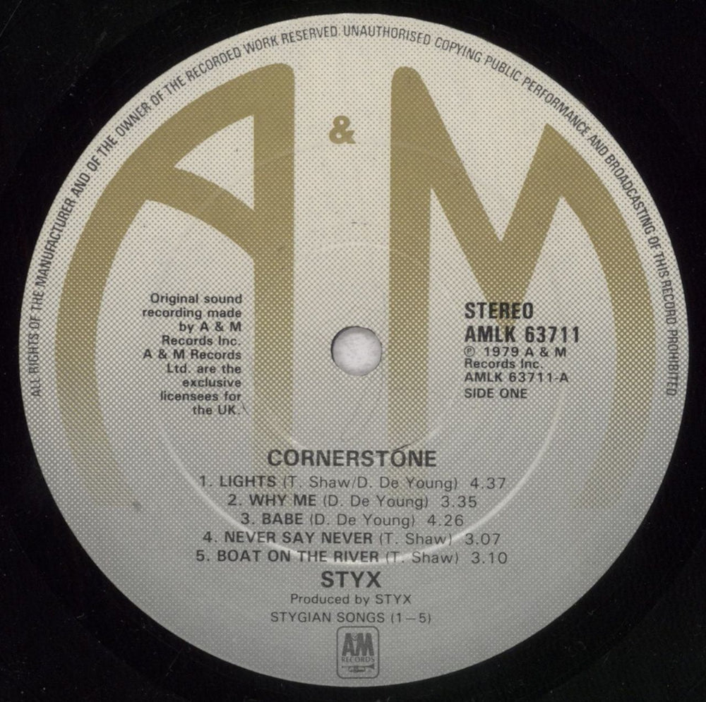 Styx Cornerstone - Promo Stickered UK Promo vinyl LP album (LP record) STXLPCO840022