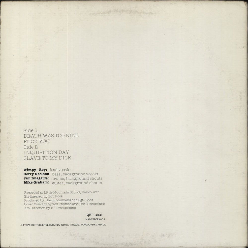 Subhumans Canada The Subhumans - 2nd Canadian 12" vinyl single (12 inch record / Maxi-single)