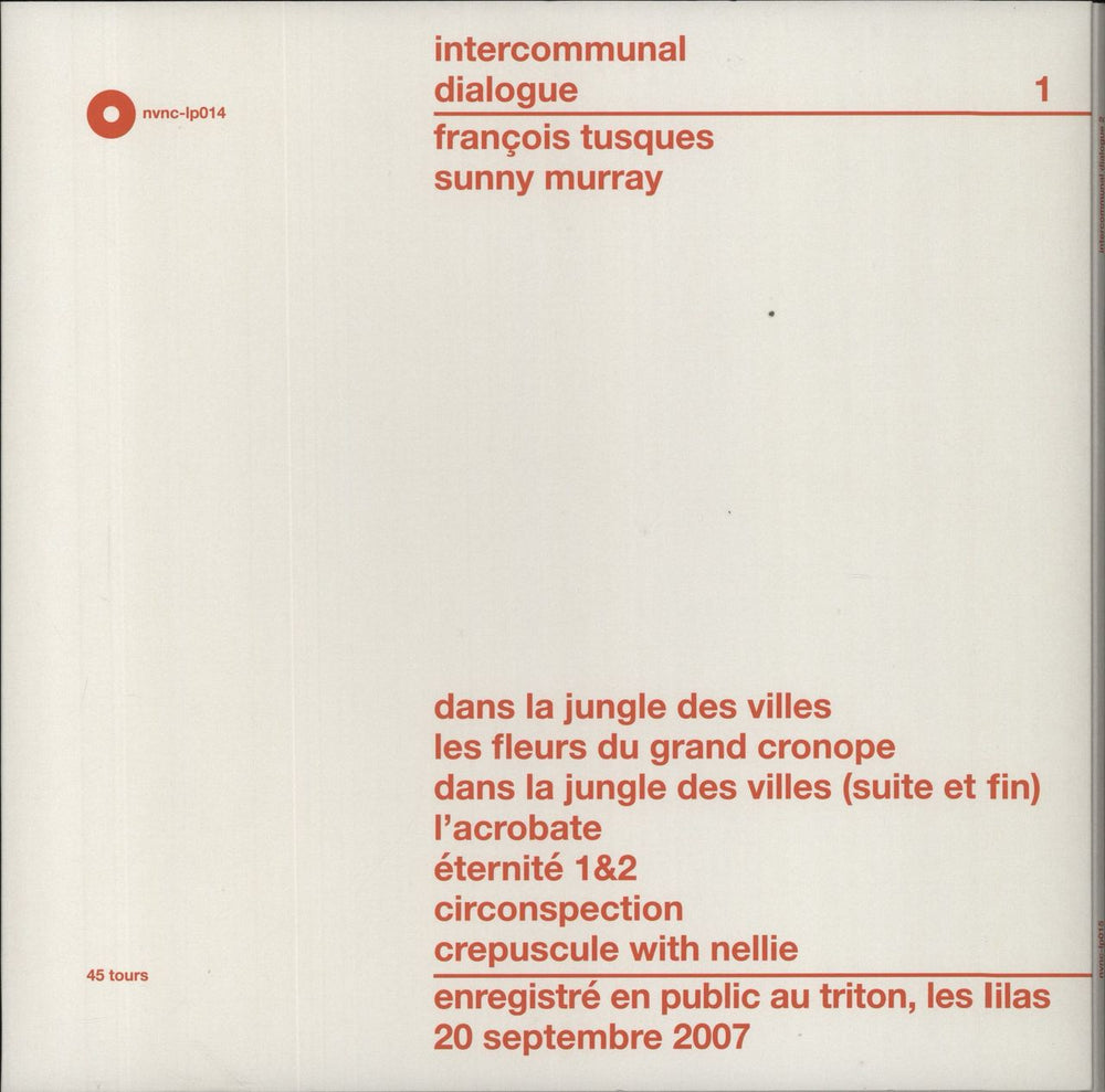 Sunny Murray Intercommunal Dialogue 1 & 2 Luxembourg 2-LP vinyl record set (Double LP Album) NVNC-LP014
