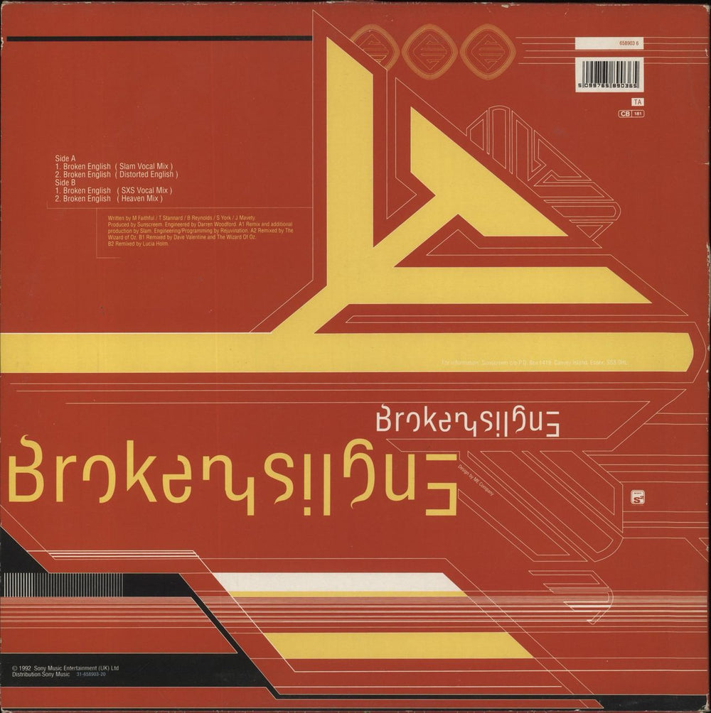 Sunscreem Broken English UK 12" vinyl single (12 inch record / Maxi-single) 5099765890365