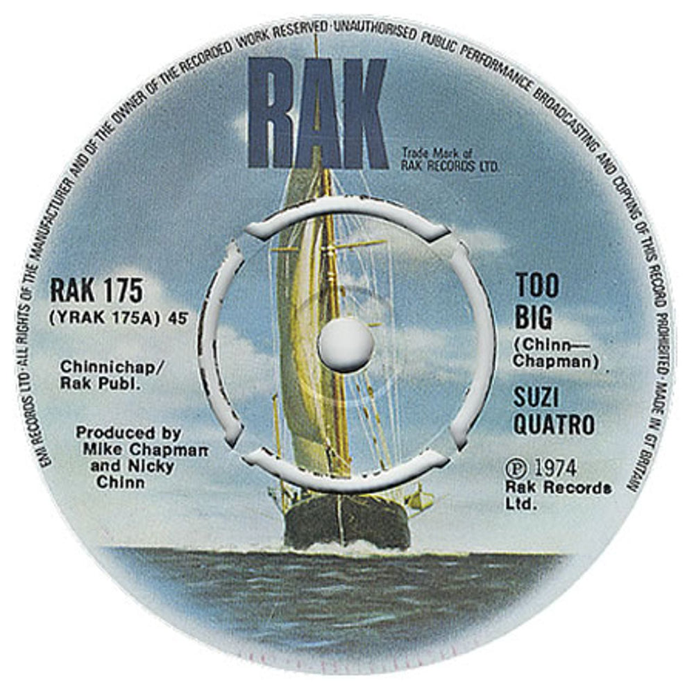 Suzi Quatro Too Big UK 7" vinyl single (7 inch record / 45) RAK175