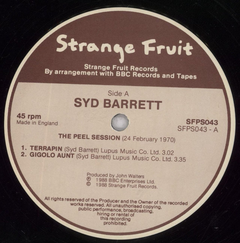 Syd Barrett The Peel Sessions - VG UK 12" vinyl single (12 inch record / Maxi-single) SYD12TH845206