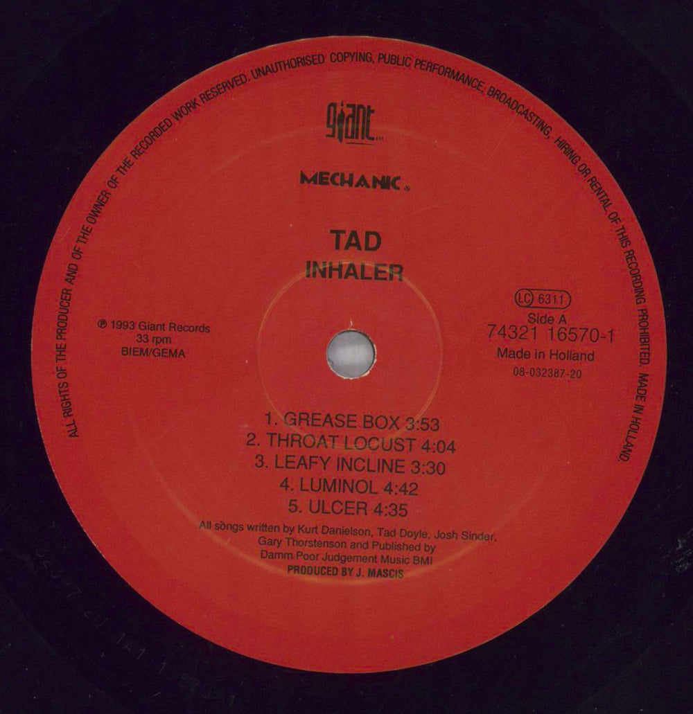 Tad Inhaler Dutch vinyl LP album (LP record) TADLPIN828967