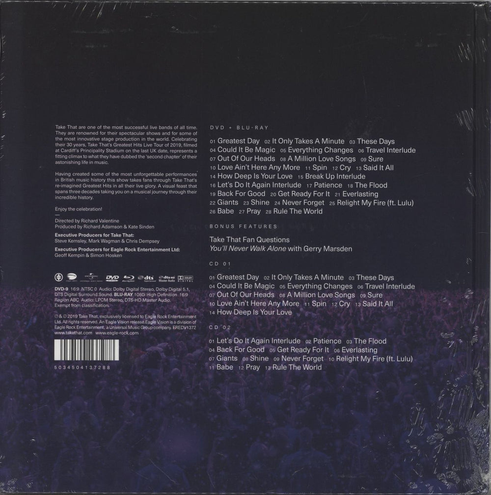 Take That Odyssey - Greatest Hits Live - DVD/BluRay/2-CD Set - Sealed UK 3-disc CD/DVD Set 5034504137288