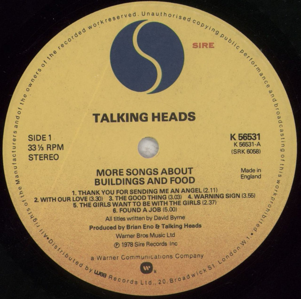 Talking Heads More Songs About Buildings And Food - Title Stickered UK vinyl LP album (LP record) TALLPMO784714