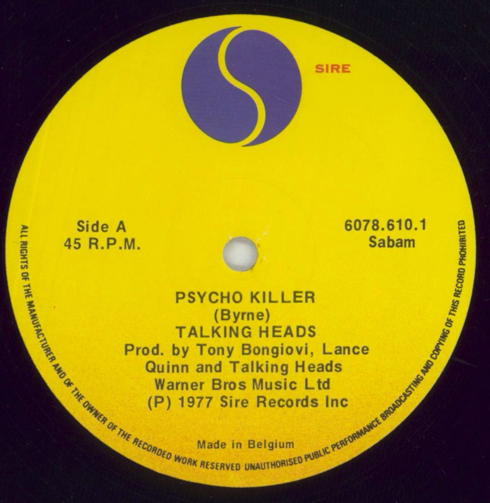 Talking Heads Psycho Killer - EX Belgian 12" vinyl single (12 inch record / Maxi-single) TAL12PS737547