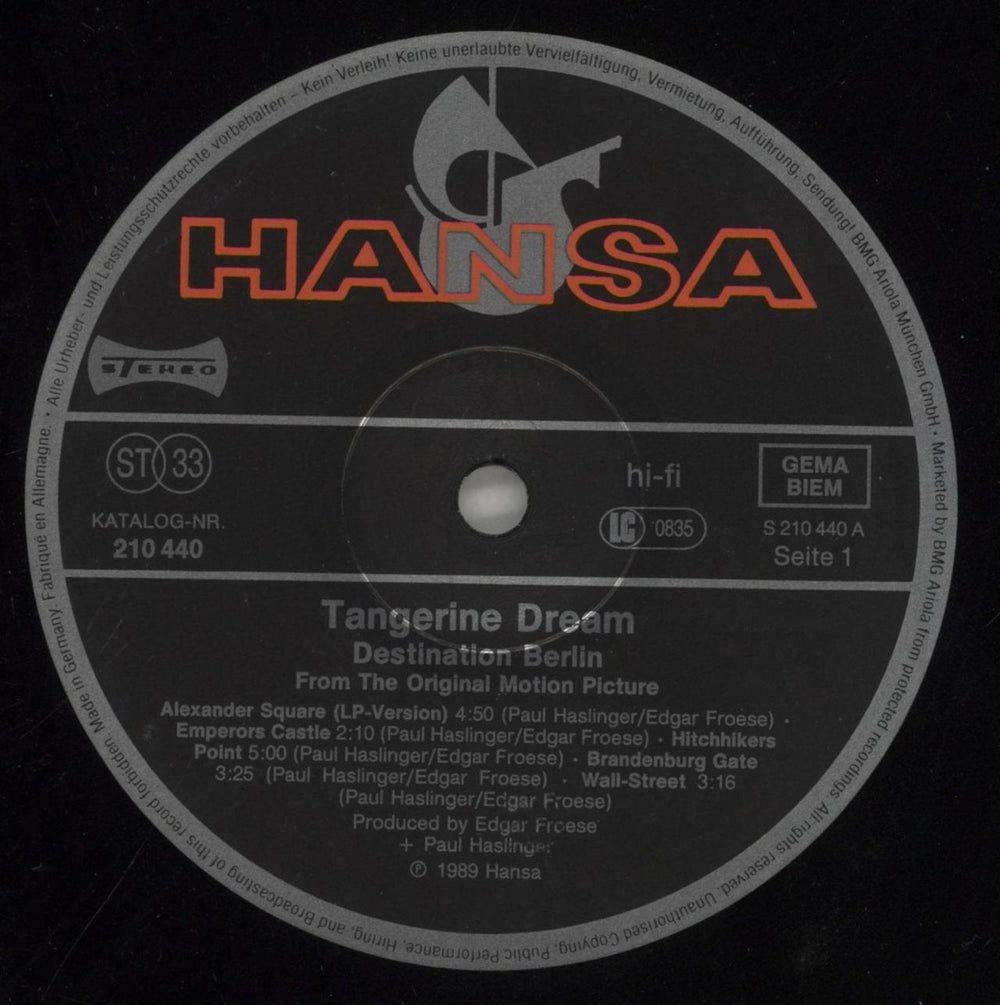 Tangerine Dream Destination Berlin German vinyl LP album (LP record) TANLPDE857967