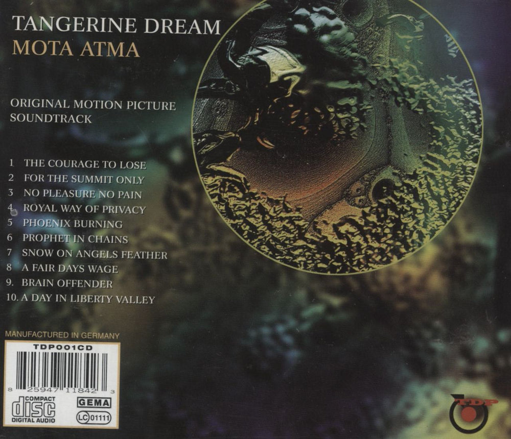 Tangerine Dream Mota Atma German CD album (CDLP) 825947118423