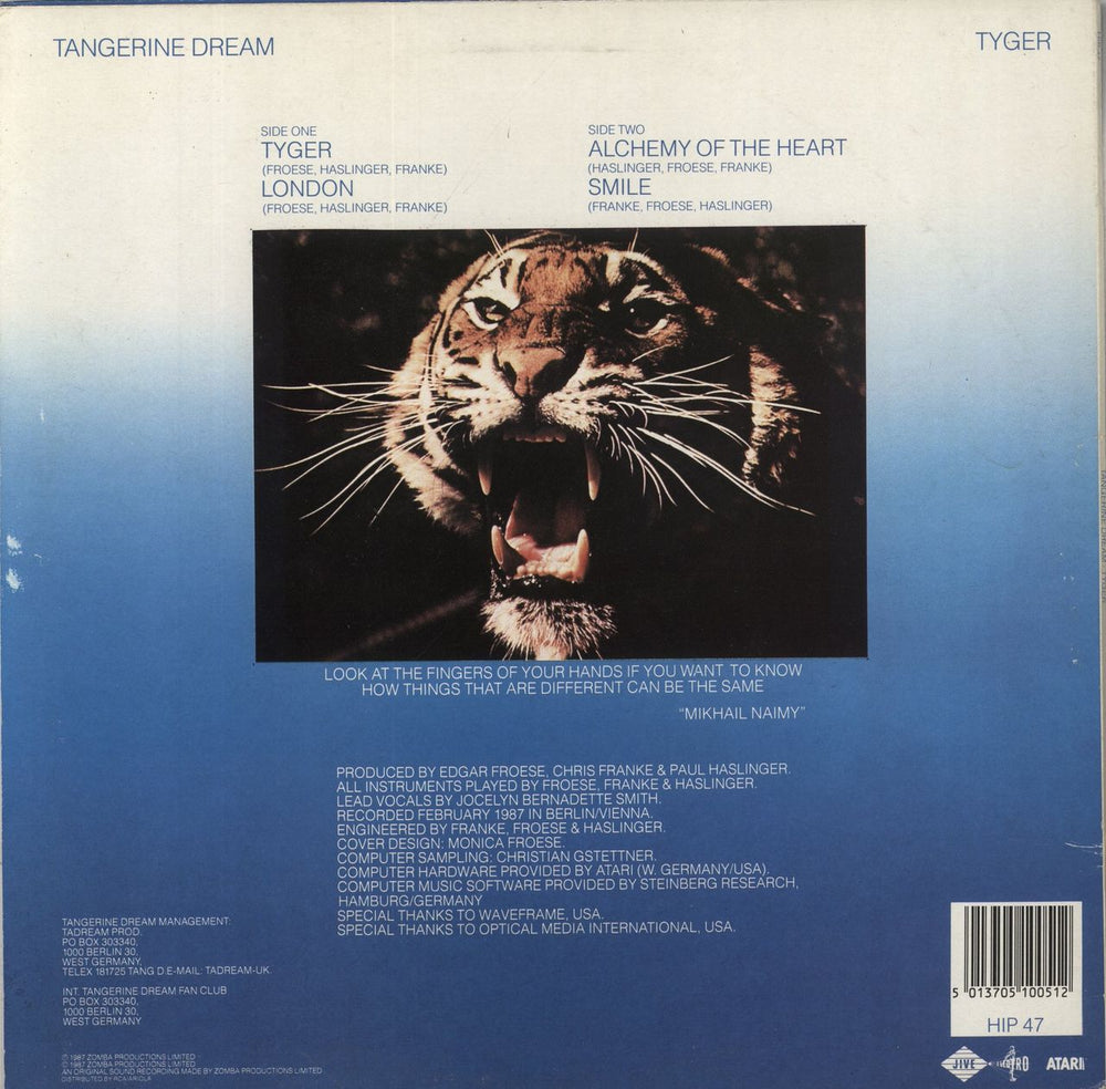 Tangerine Dream Tyger UK vinyl LP album (LP record) 5013705100512