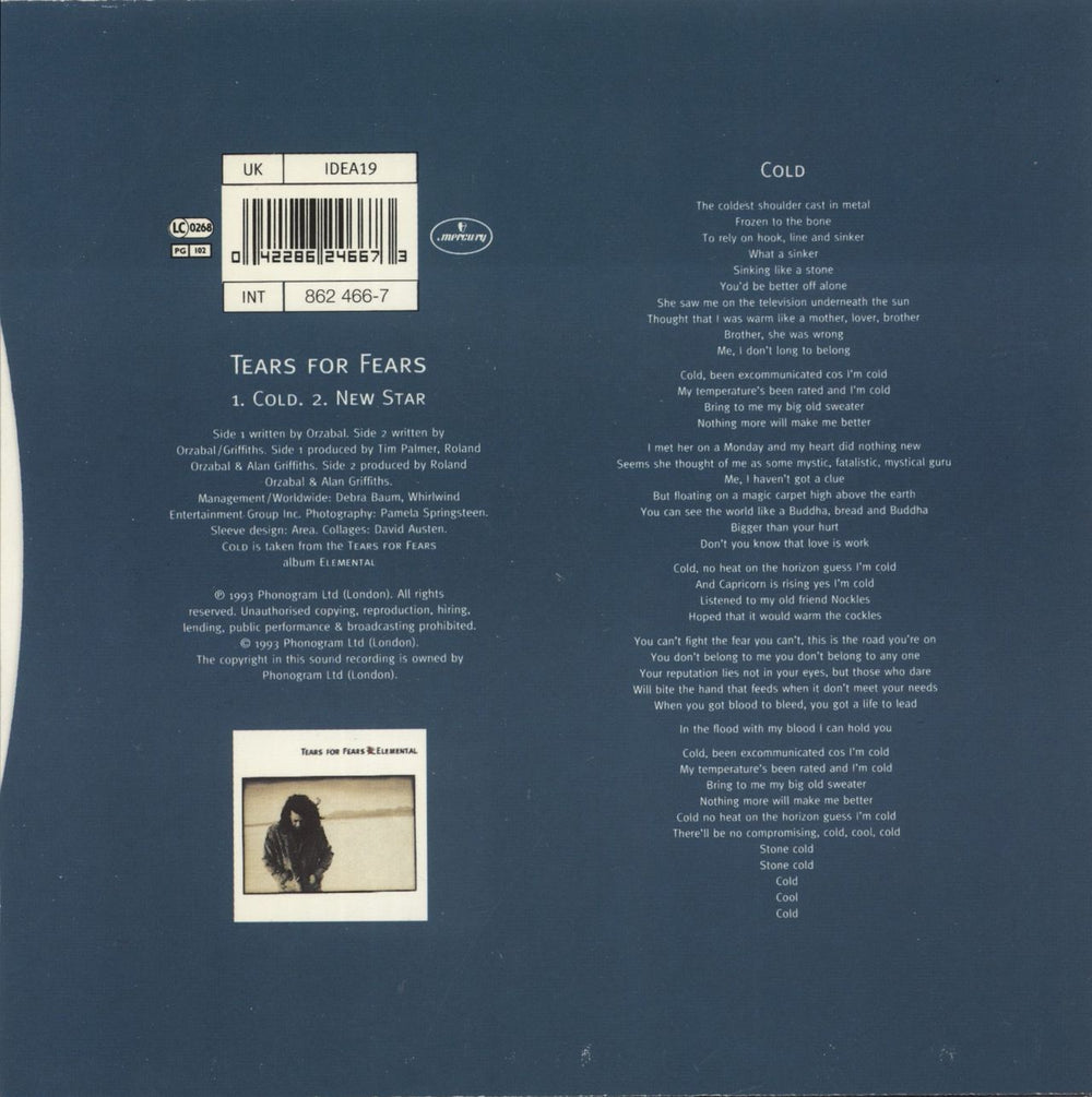 Tears For Fears Cold UK 7" vinyl single (7 inch record / 45) 042286246673