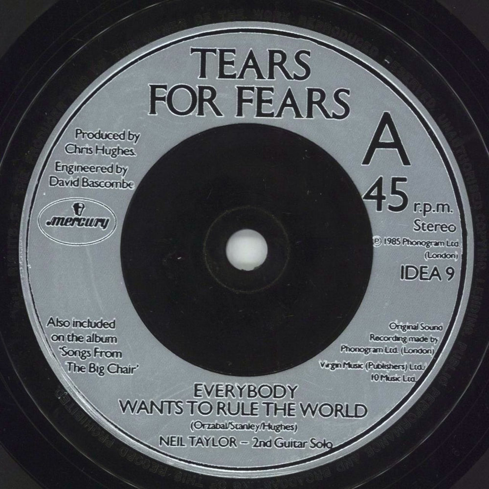 Tears For Fears Everybody Wants To Rule The World - Inj UK 7" vinyl single (7 inch record / 45) TFF07EV102541