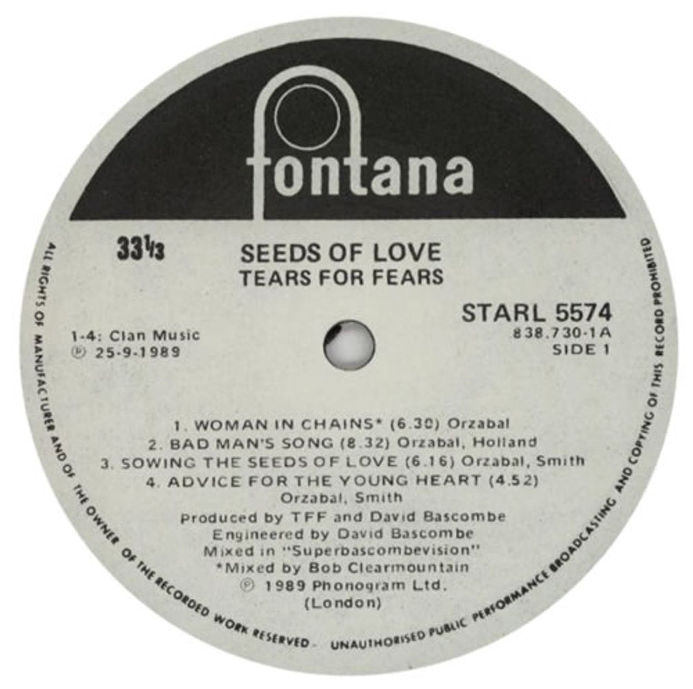 Tears For Fears The Seeds Of Love South African vinyl LP album (LP record) TFFLPTH601225