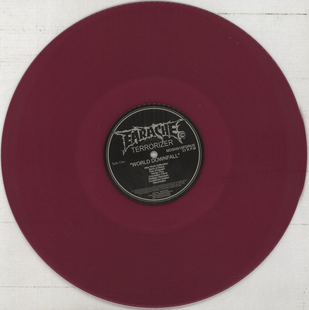 Terrorizer World Downfall - Purple Vinyl UK vinyl LP album (LP record) 9GSLPWO861348