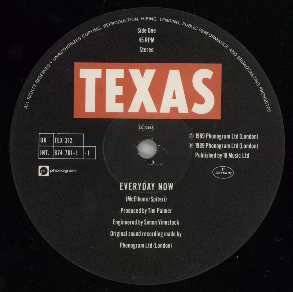 Texas Everyday Now UK 12" vinyl single (12 inch record / Maxi-single) TEX12EV93923