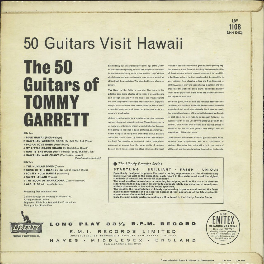 The 50 Guitars Of Tommy Garrett 50 Guitars Visit Hawaii UK vinyl LP album (LP record)