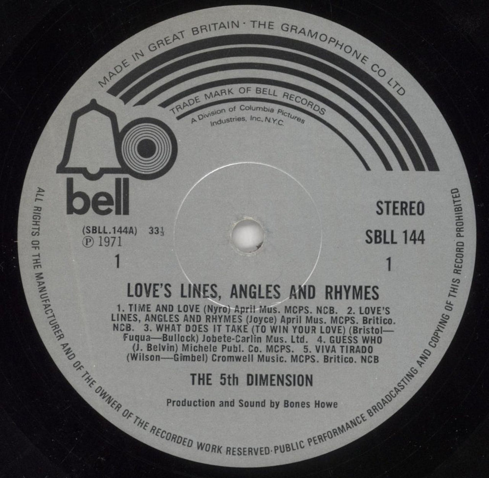 The 5th Dimension Love's Lines, Angles And Rhymes UK vinyl LP album (LP record) 5THLPLO774160