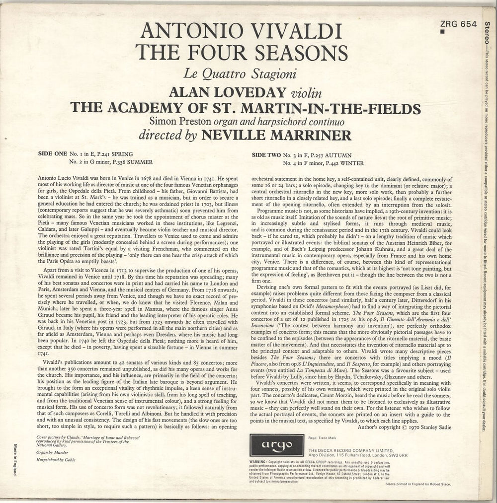 The Academy Of St. Martin-In-The-Fields Vivaldi: The Four Seasons - 2nd UK vinyl LP album (LP record)