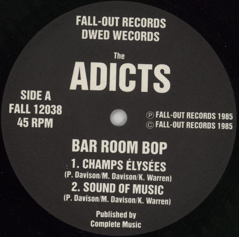 The Adicts Bar Room Bop UK 12" vinyl single (12 inch record / Maxi-single) ADI12BA853343