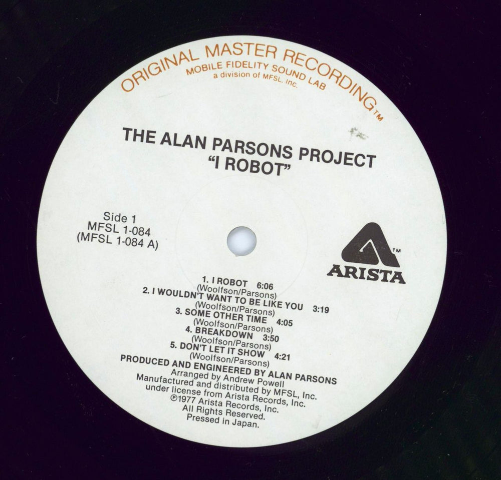 The Alan Parsons Project I Robot - Mobile Fidelity US vinyl LP album (LP record)