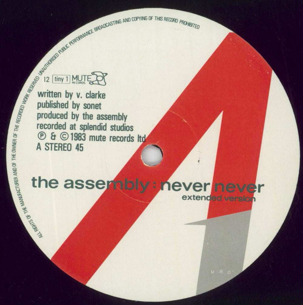 The Assembly Never Never (Extended Version) UK 12" vinyl single (12 inch record / Maxi-single) ASM12NE07663