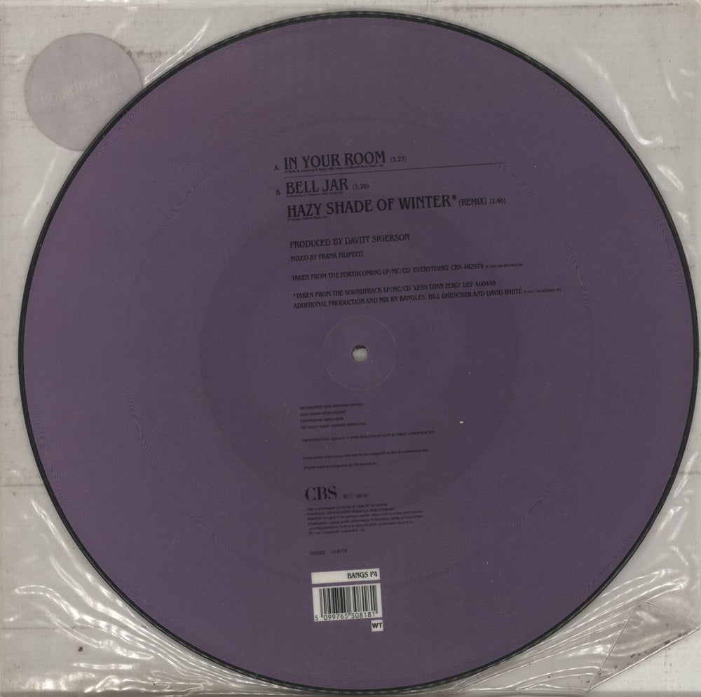 The Bangles In Your Room - Hype Sticker UK 12" vinyl picture disc (12 inch picture record) 5099765308181