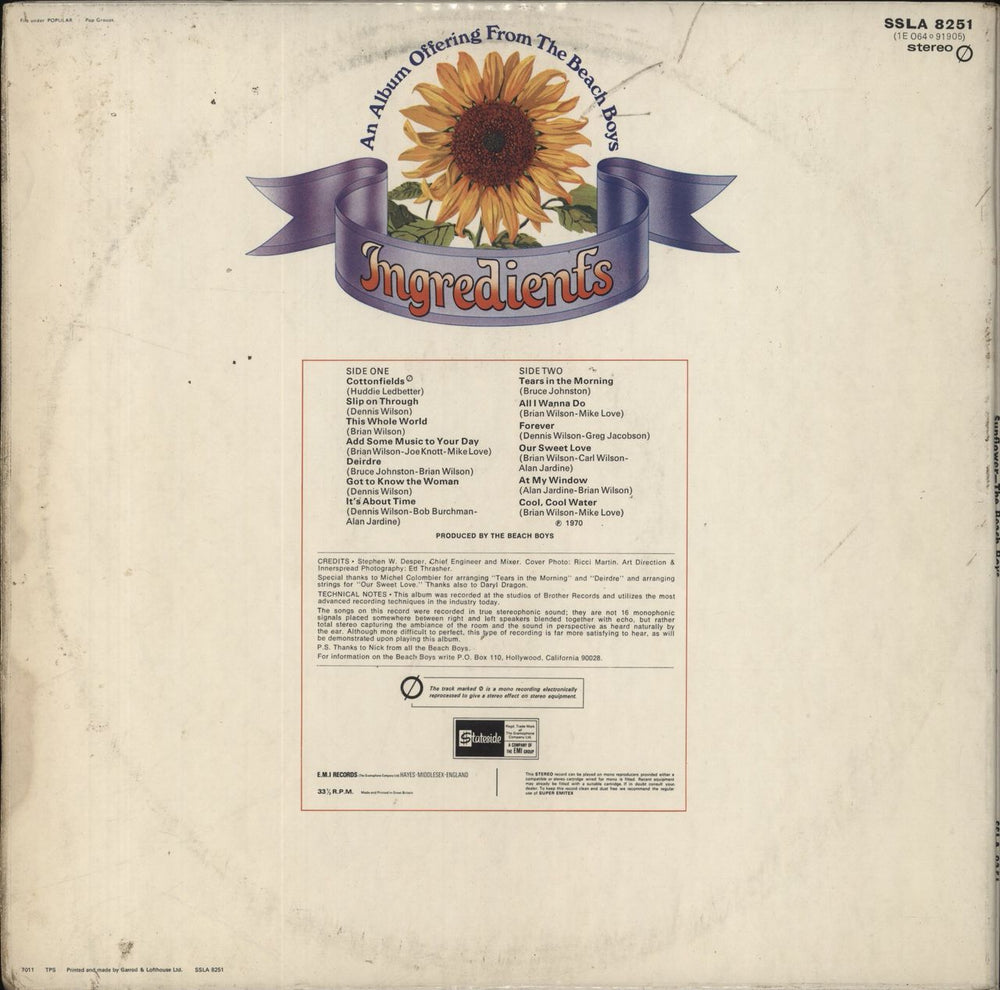 The Beach Boys Sunflower - 1st - VG UK vinyl LP album (LP record)