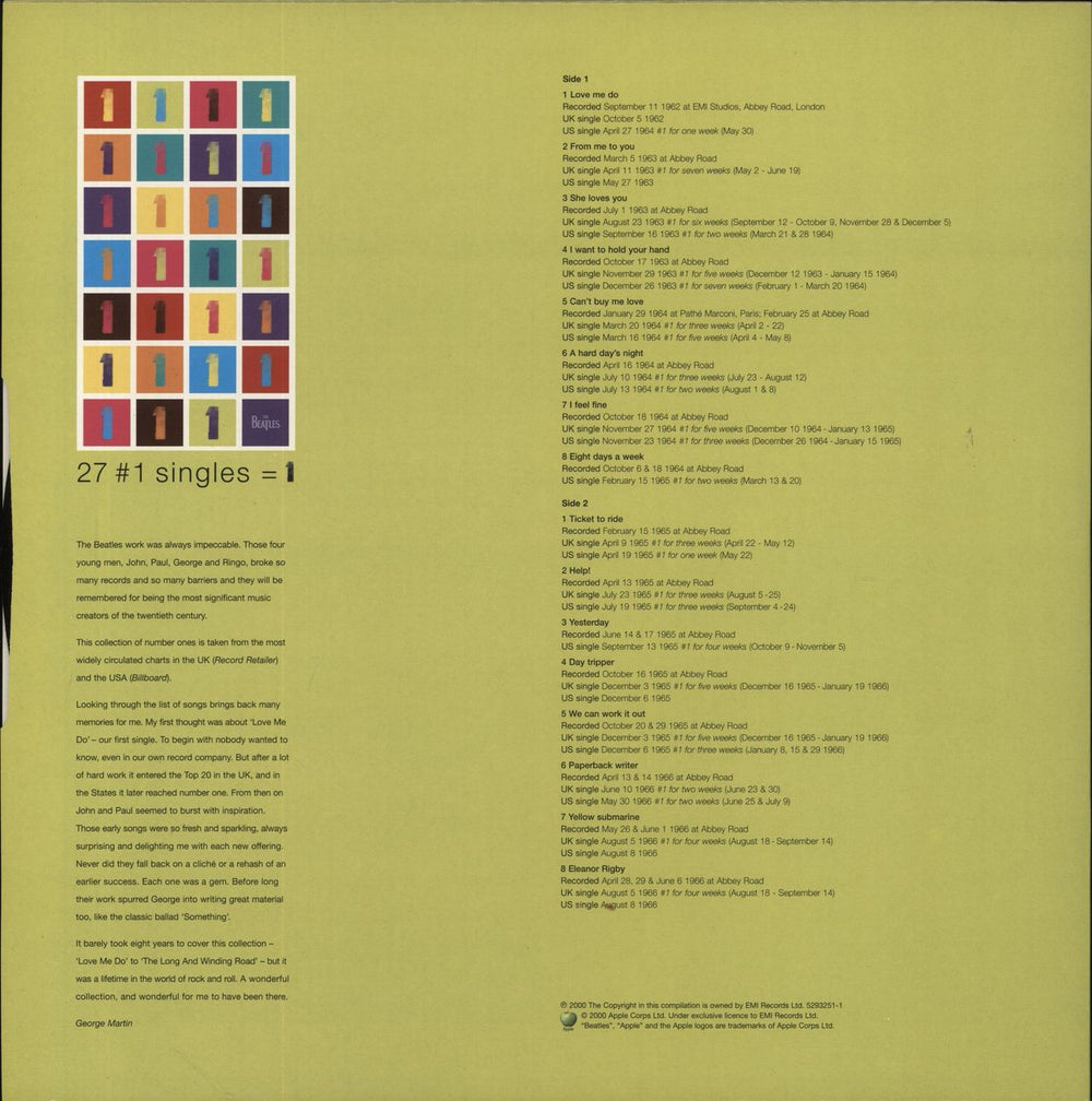 The Beatles 1 - One UK 2-LP vinyl record set (Double LP Album) 2000