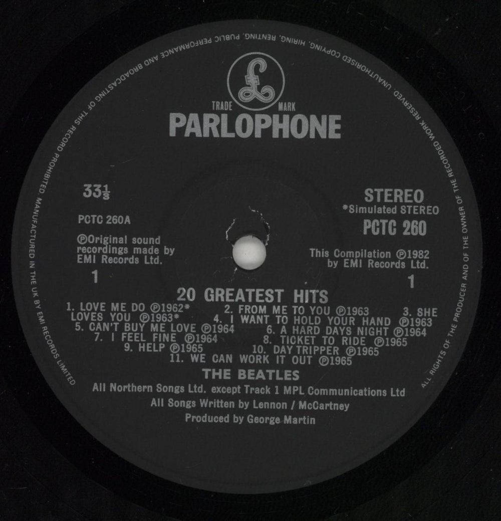 The Beatles 20 Greatest Hits - 2nd UK vinyl LP album (LP record) BTLLPGR518974