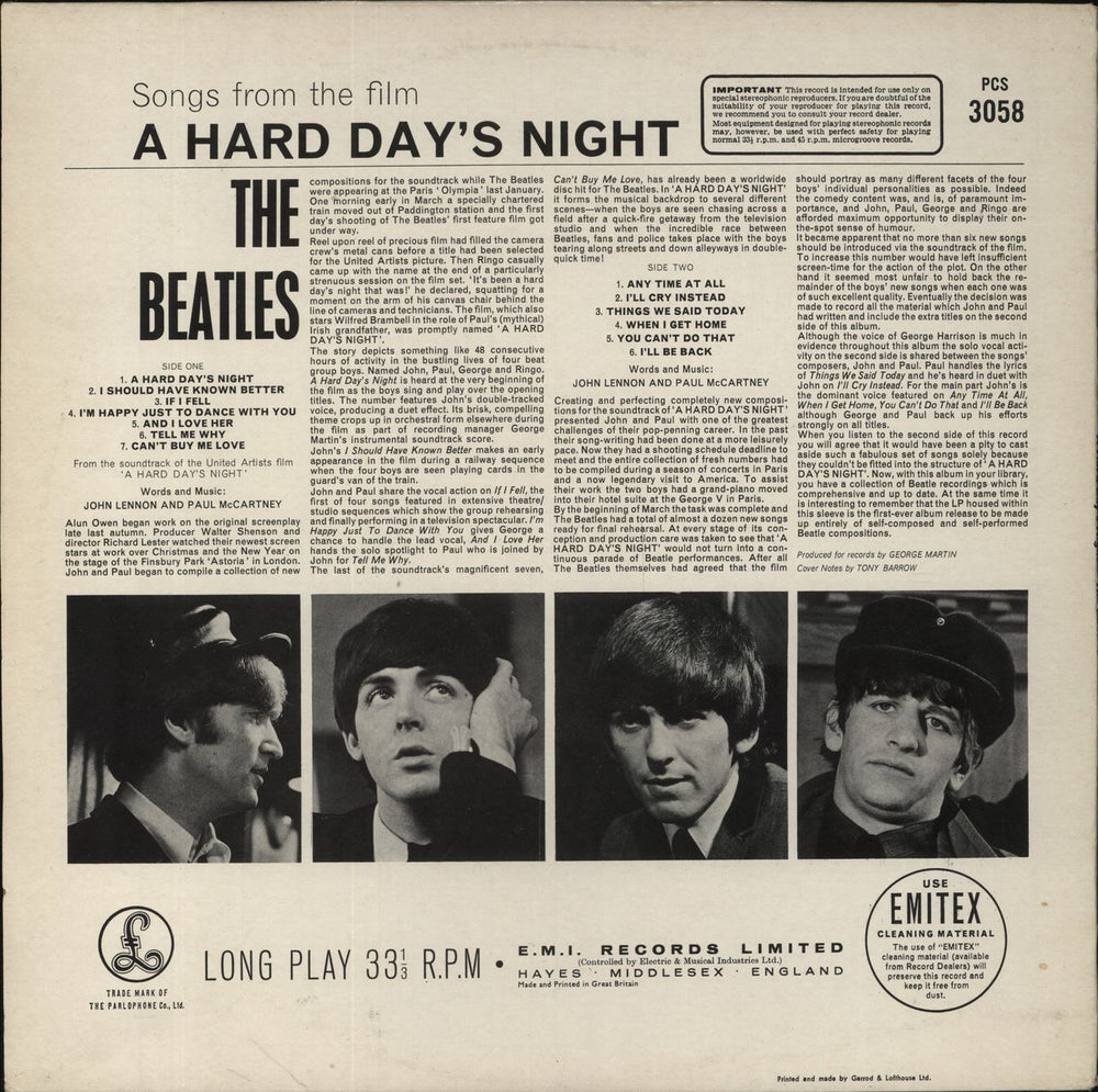 The Beatles A Hard Day's Night - EMI - Glossy UK vinyl LP album (LP record)