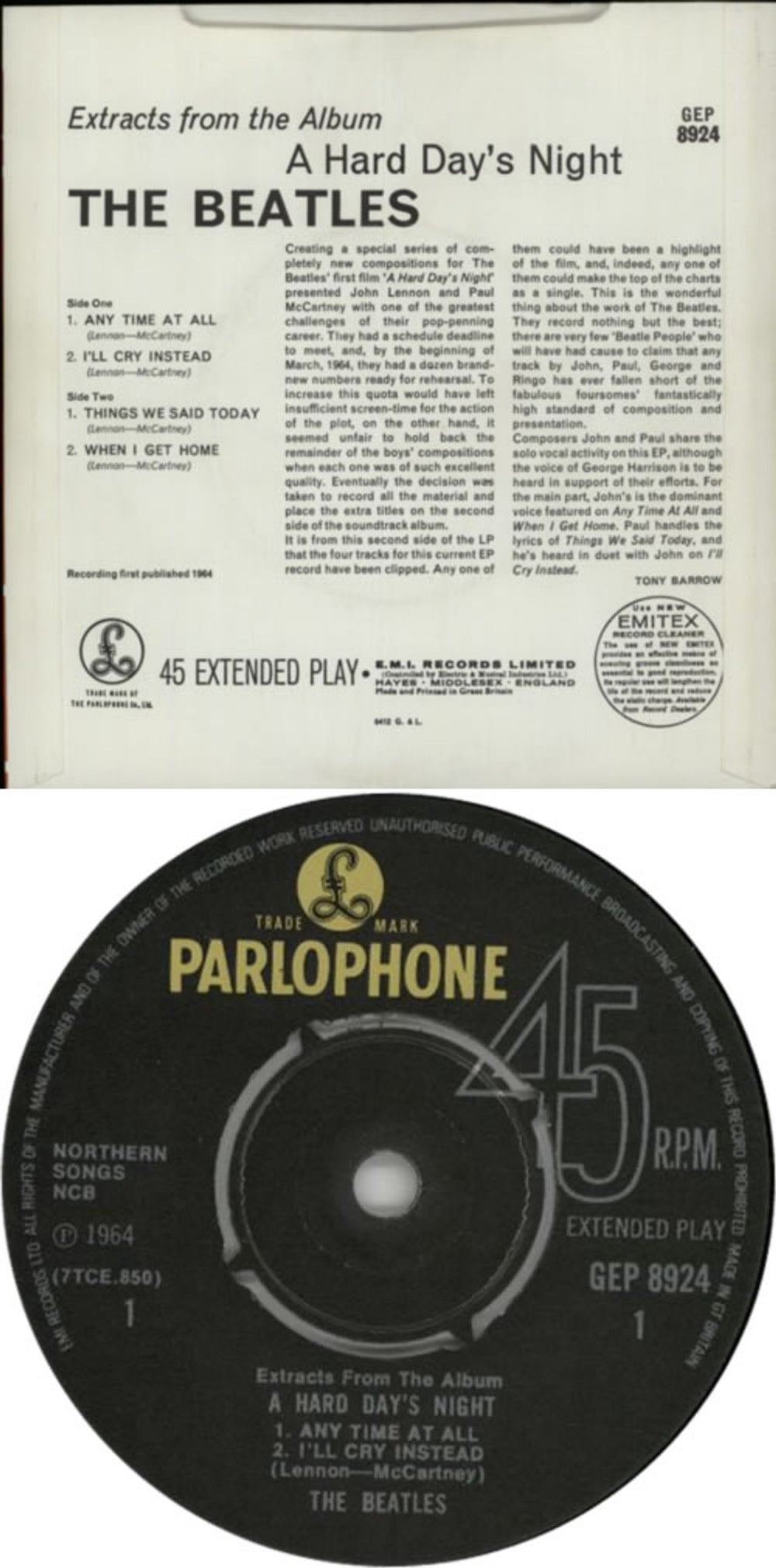 The Beatles A Hard Day's Night EP No. 2 - EMI Records UK 7" vinyl single (7 inch record / 45) BTL07AH280703