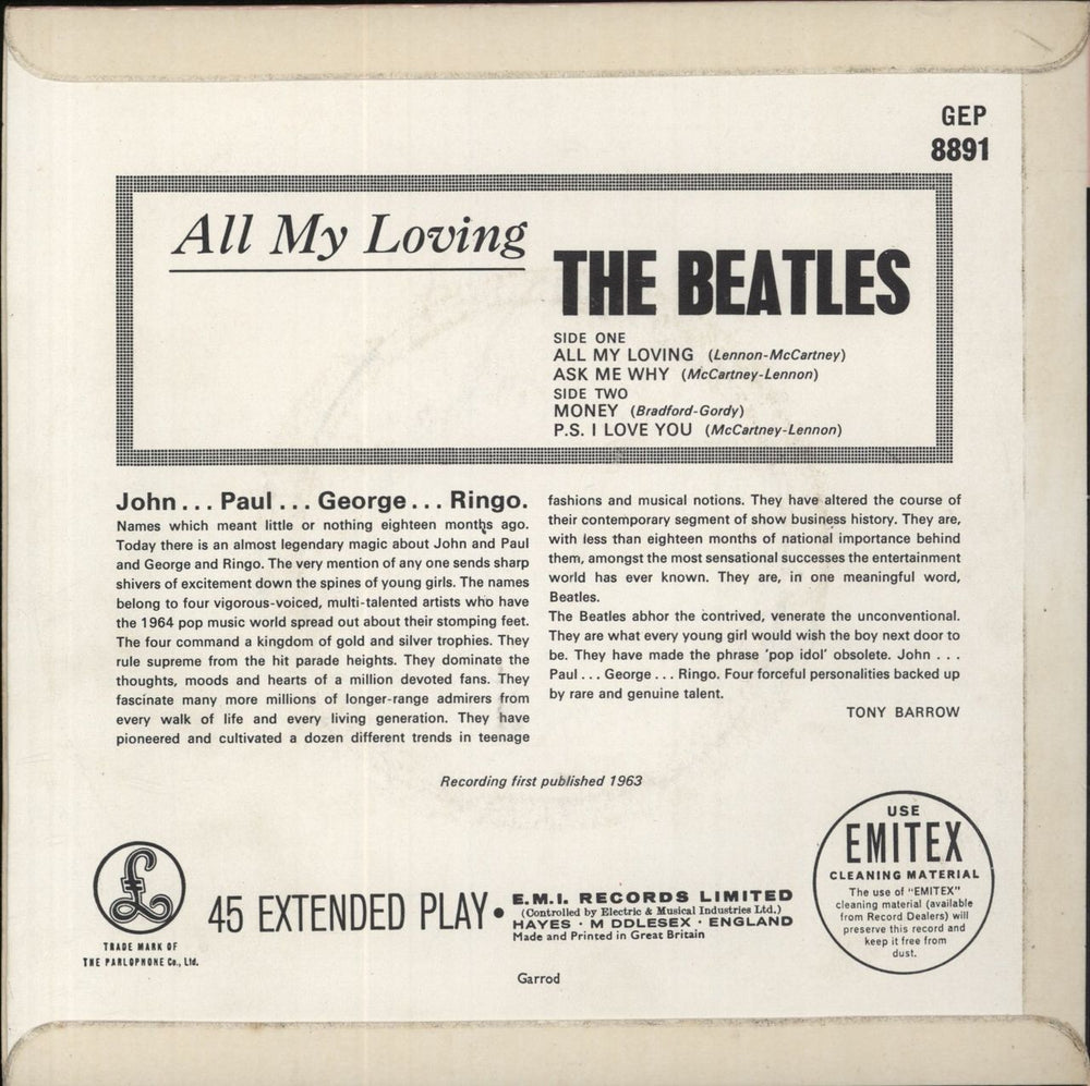 The Beatles All My Loving - 2nd UK 7" vinyl single (7 inch record / 45)