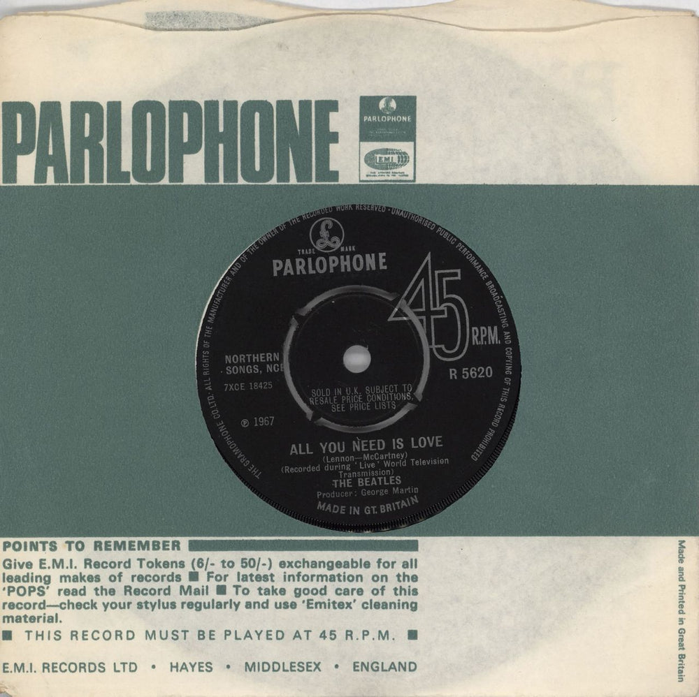 The Beatles All You Need Is Love - 2nd [a] - 4pr - EX UK 7" vinyl single (7 inch record / 45) R5620